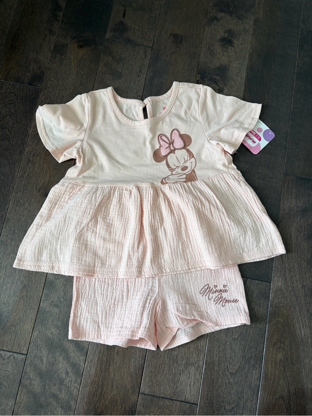 Disney Light Pink Minnie Mouse Two-Piece short set peplum top toddler girl